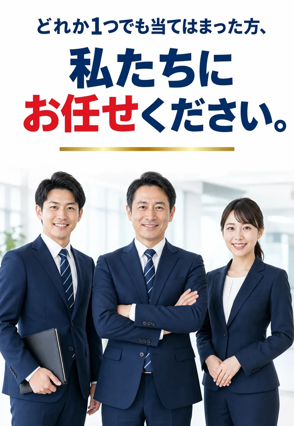 どれか1つでも当てはまった方、私たちにお任せください。